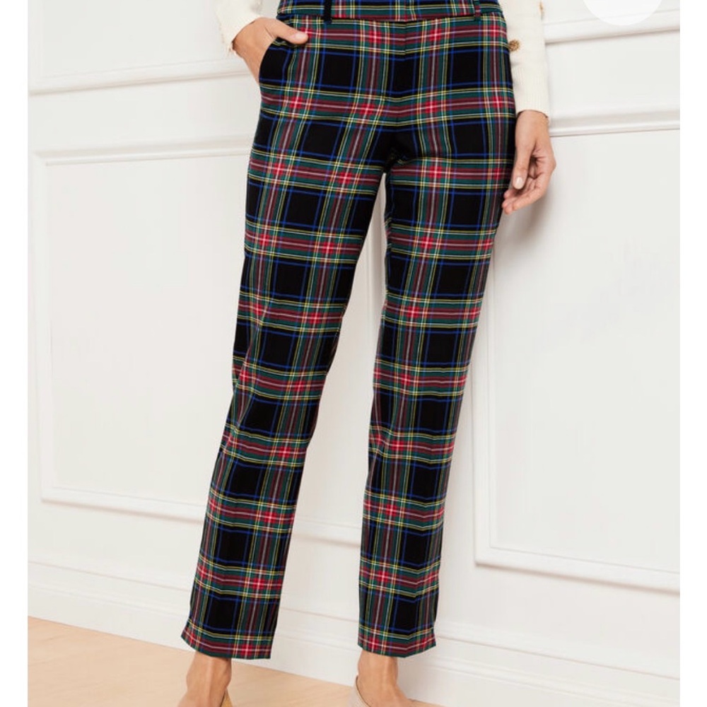 NWT Talbots High-Waist Red and Navy Plaid Trousers